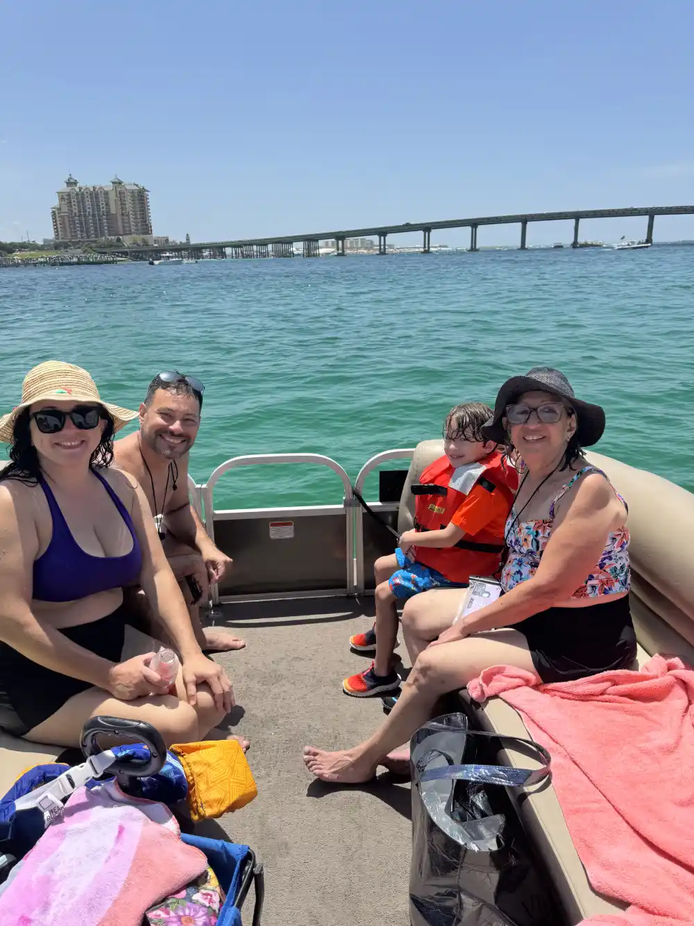 Family enjoying Destin Harbor boat tour together, safe and fun for all ages
